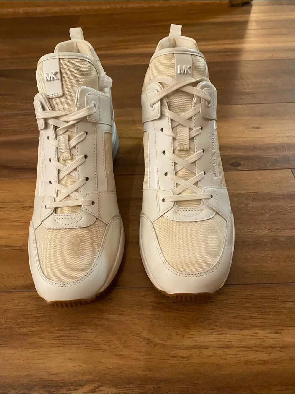 MICHAEL KORS Cream and White Wedge Lace-Up Platform Sneakers